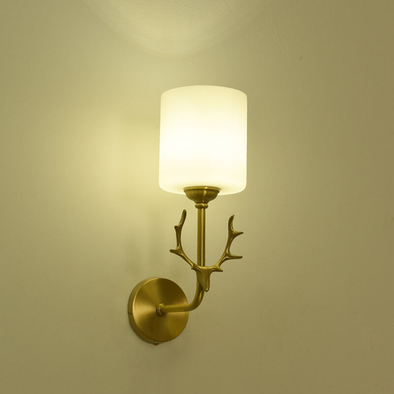 Glass Cylinder Antler Copper Wall Lamp