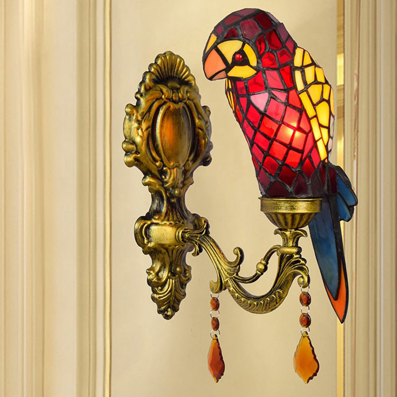 Stained Glass Parrot Crystal Wall Lamp