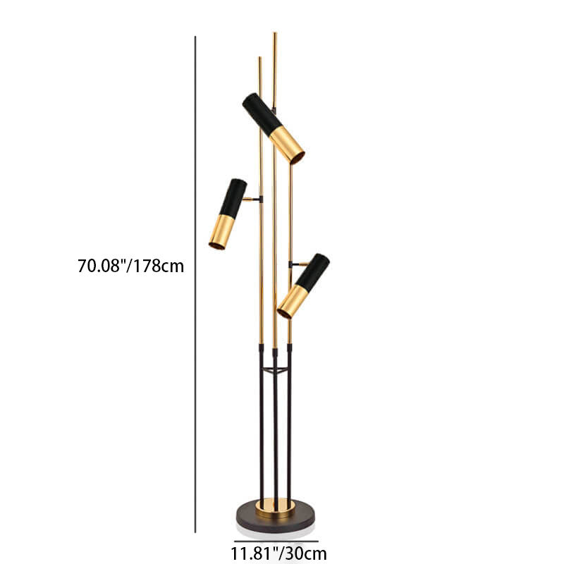 Cylindrical Aluminum Rotation 3-Light Floor Lamp