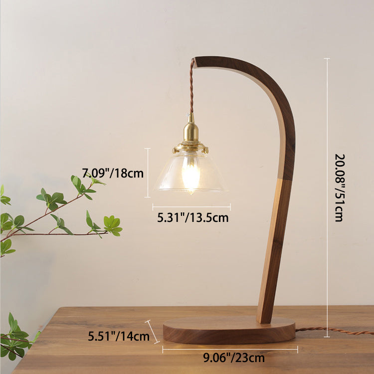 Round Wood Glass Living Table Lamp