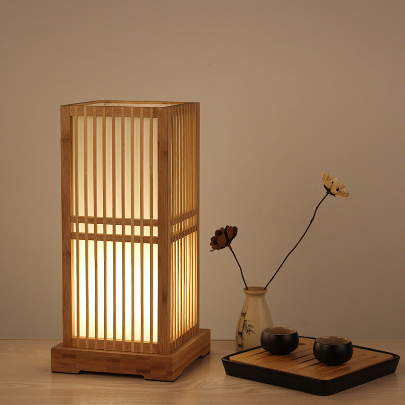Wooden Square Column Table Lamp