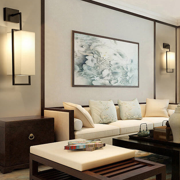 Square Fabric Iron Frame Wall Lamp
