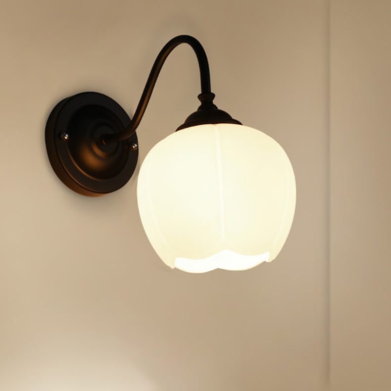 Floral Iron Glass Bedroom Wall Lamp
