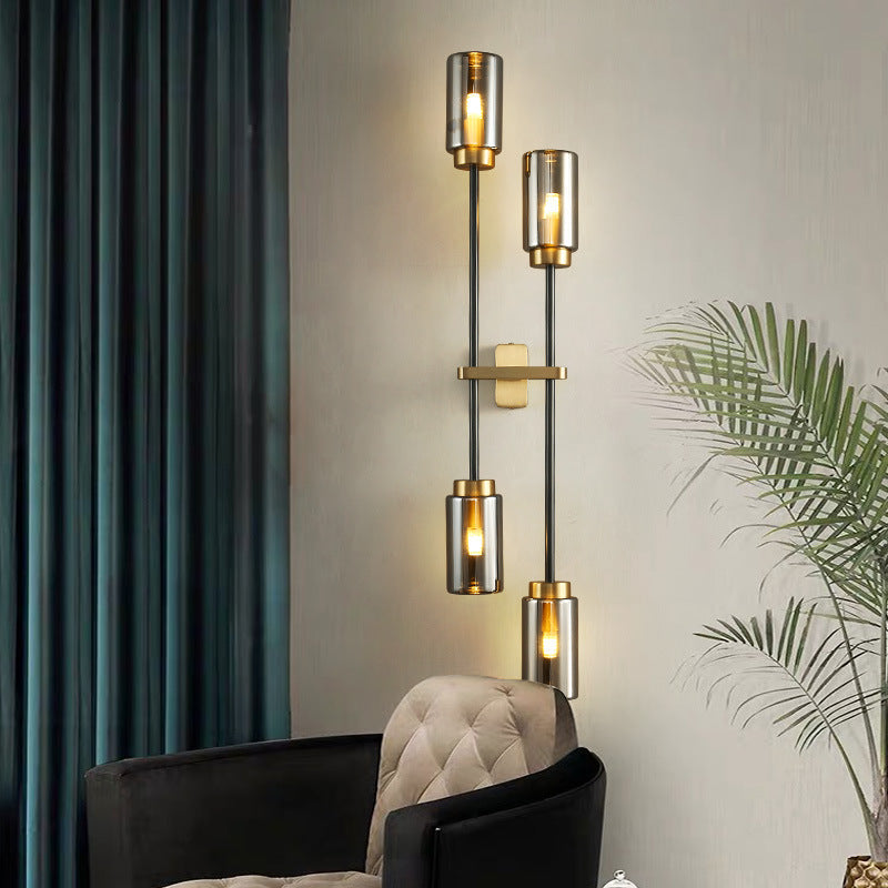 Brass Glass Cylinder Jar 2-Light Wall Lamp