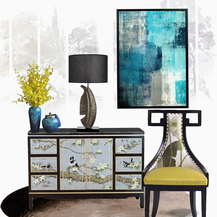 Cylinder Leaf Fabric Resin Table Lamp