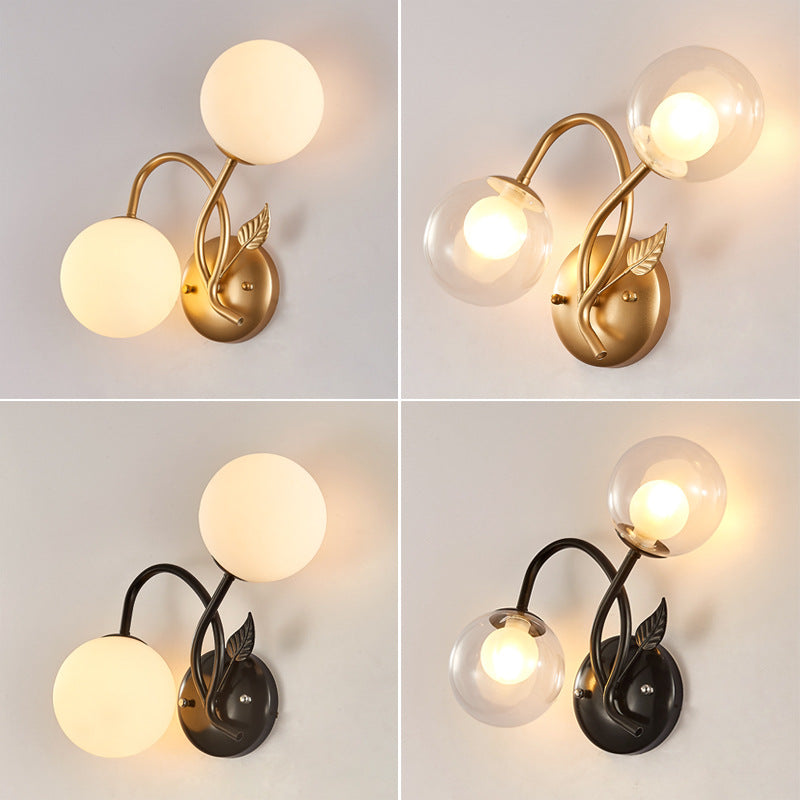 Branch Leaf Glass Ball 2-Light Wall Lamp