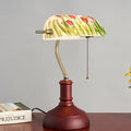 Floral Pattern Glass Wood Table Lamp
