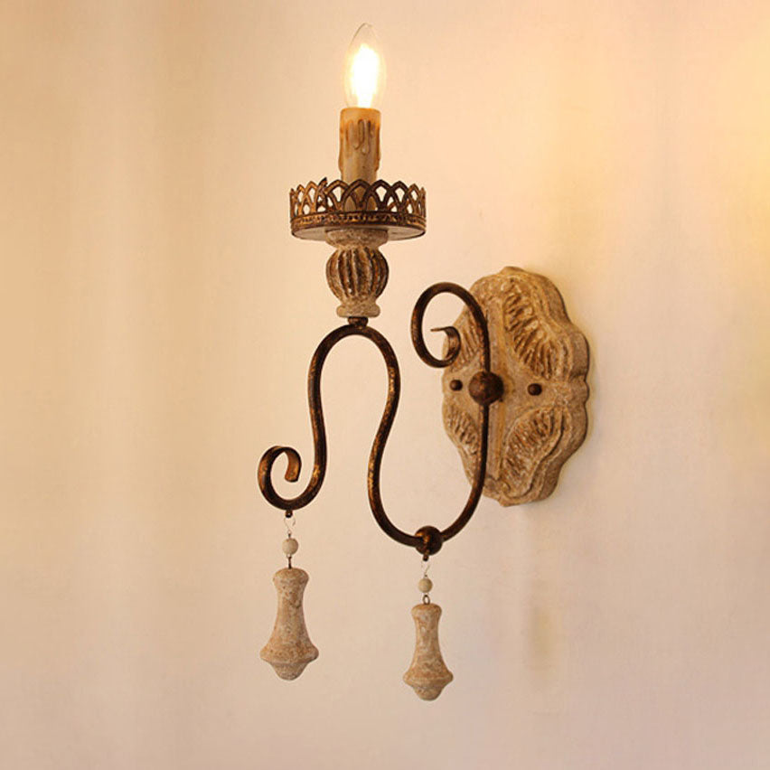 Candle-Holder Wooden Iron 1/2 Wall Lamp