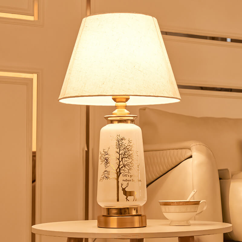 Fabric Deer Tracing Gold Table Lamp