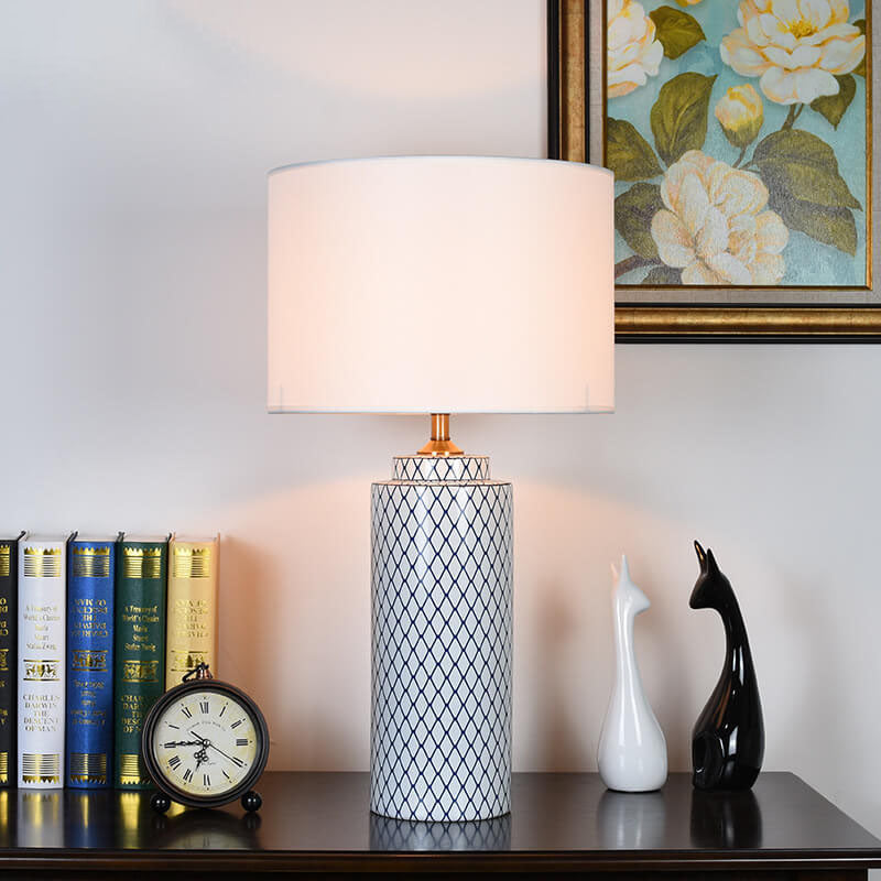 Ceramic Cylinder Fabric Table Lamp