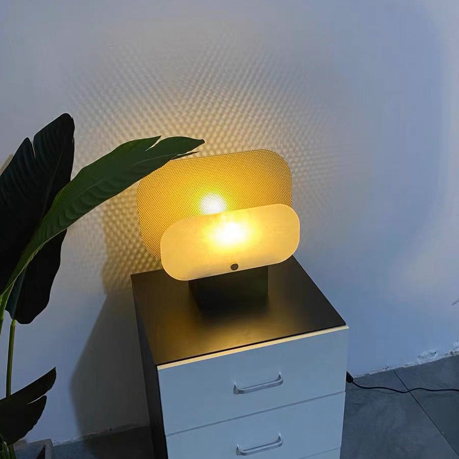 Rounded Rectangle Marble Metal Table Lamp