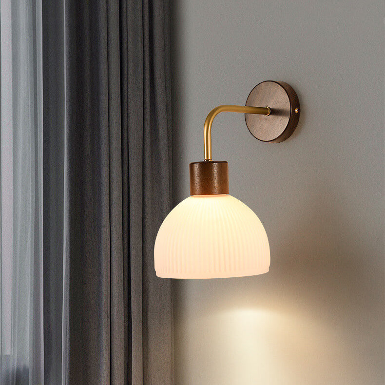 Solid Wood Glass Semicircle Wall Lamp