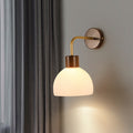Solid Wood Glass Semicircle Wall Lamp