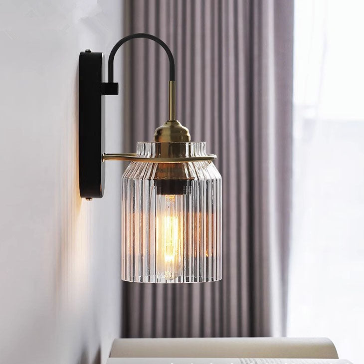 Cylinder Iron Glass Bedroom Wall Lamp