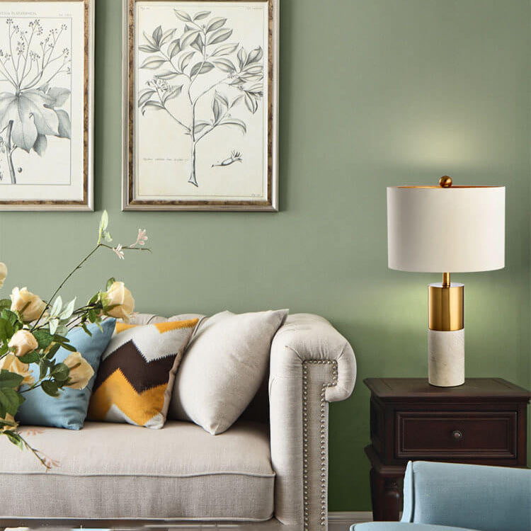Fabric Marble Column Table Lamp