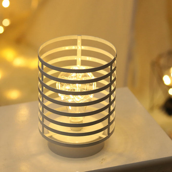 Round Column Iron Battery Table Lamp