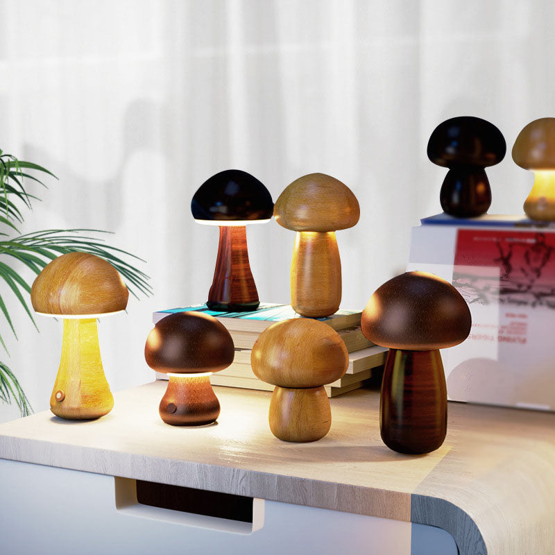 Mushroom Rubberwood Beechwood Bedroom Table Lamp