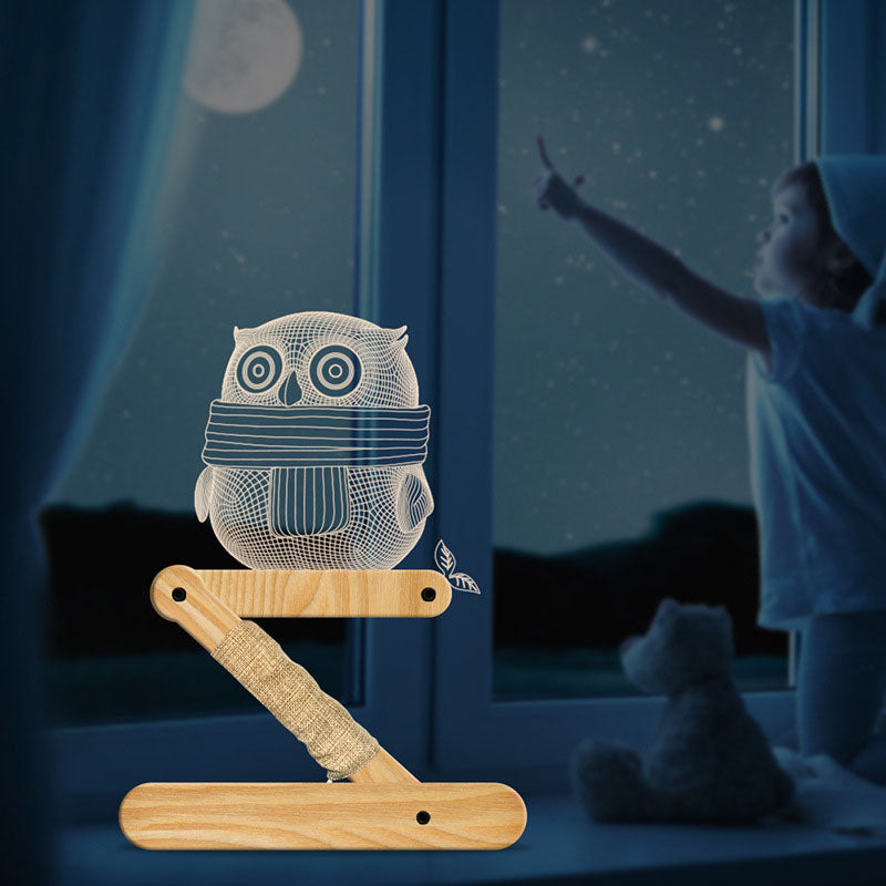 Owls Acrylic Solid Wood Table Lamp