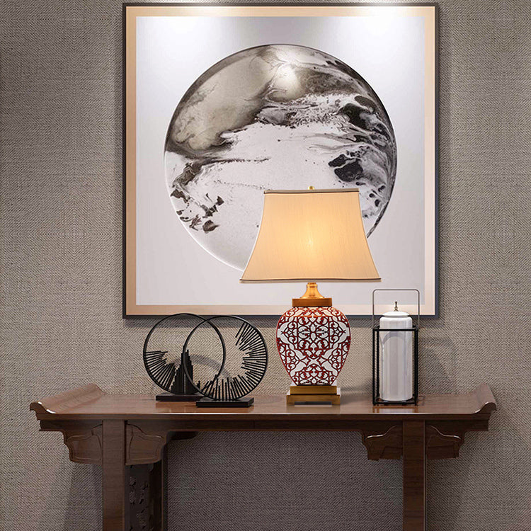 Red Auspicious Ceramic Fabric Table Lamp