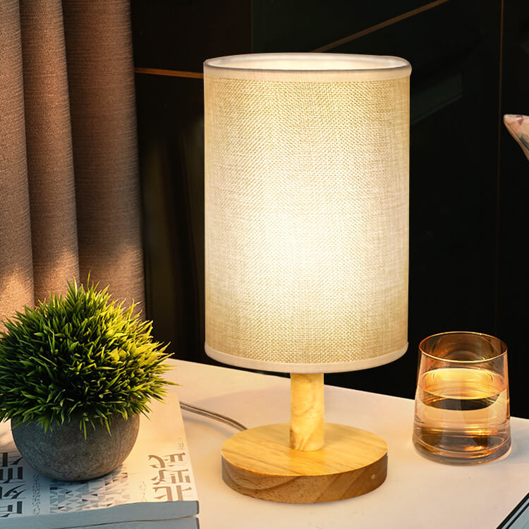 Fabric Cylinder Wood Table Lamp