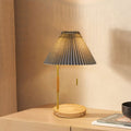 Pleated Umbrella Fabric Wood Table Lamp