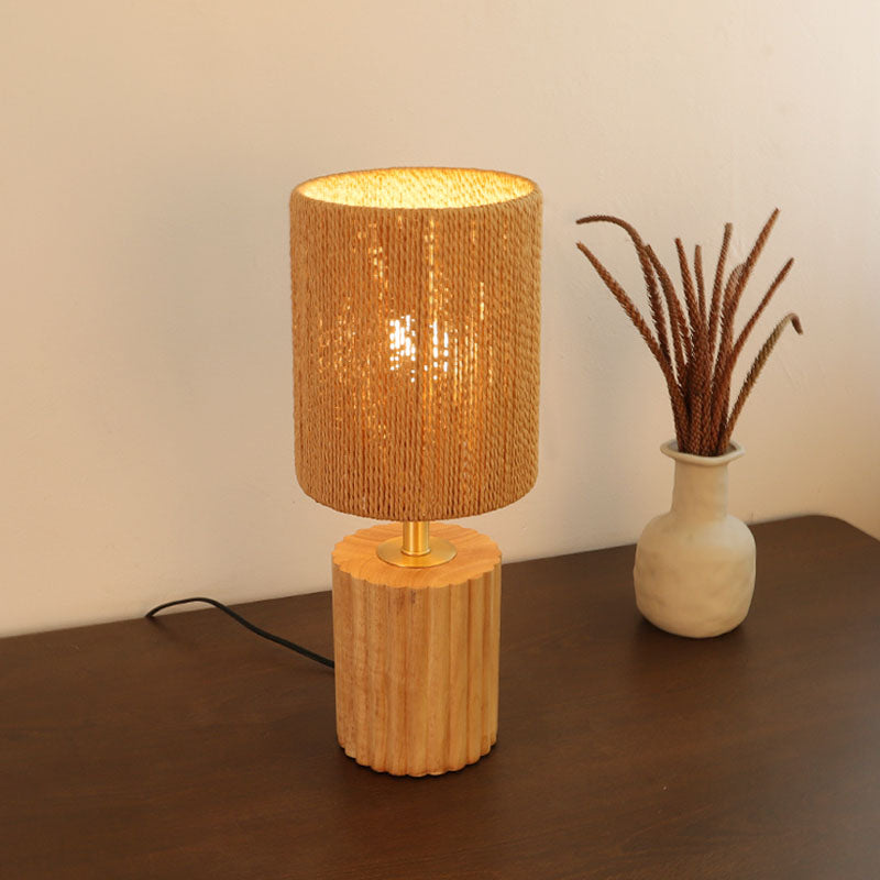 Column Wood Paper Rope Table Lamp