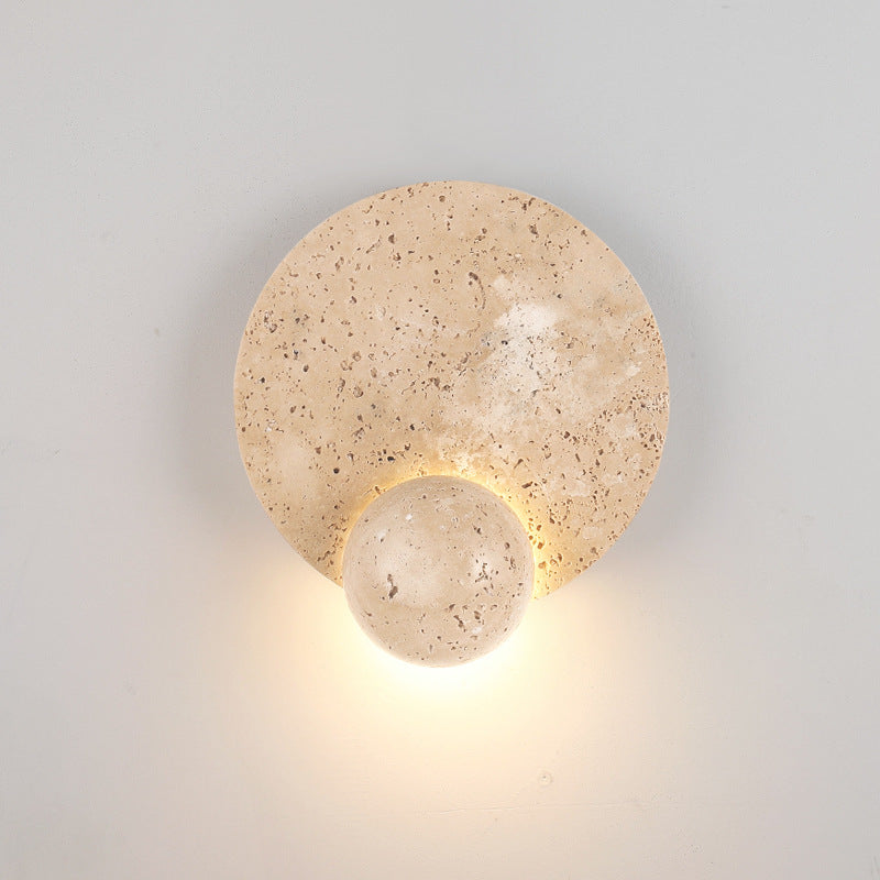 Round Yellow Travertine Bedroom Wall Lamp