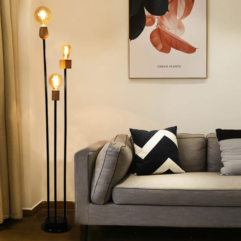 Industrial Retro Iron Black-Finished 3-Light Floor Lamp