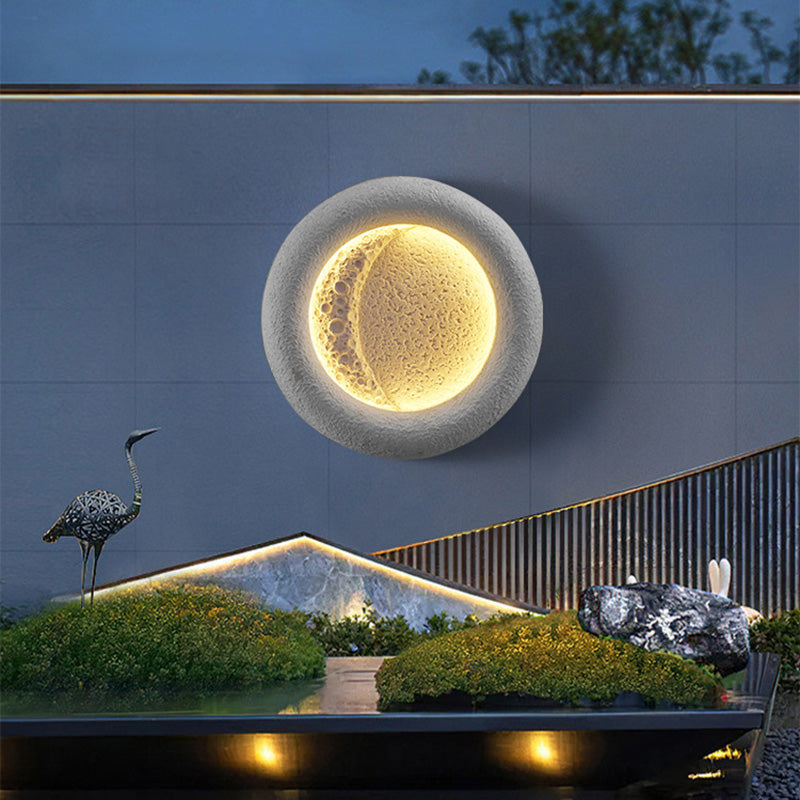 Concrete Round Moon Warm Outdoor Light