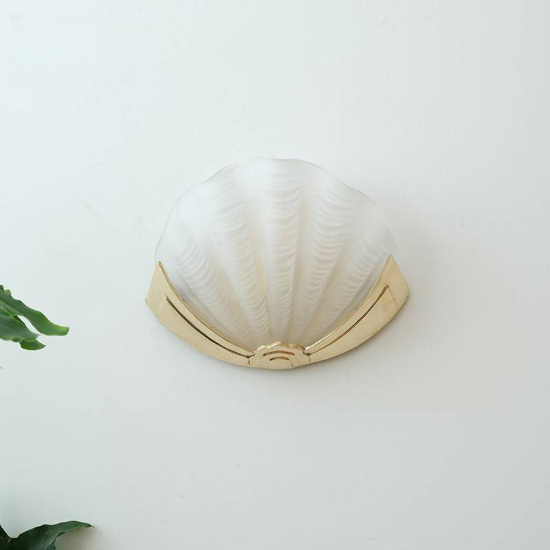 Shell Brass Glass Bedroom Wall Lamp