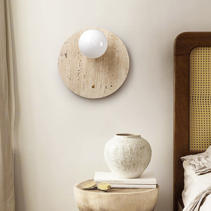 Round Oval Yellow Travertine Wall Lamp