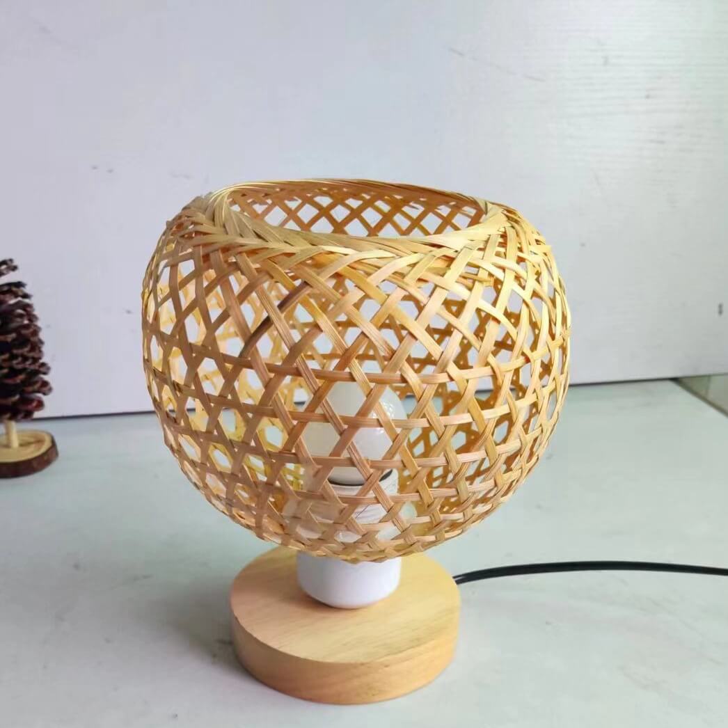 Bamboo Weaving Wood Cage Table Lamp