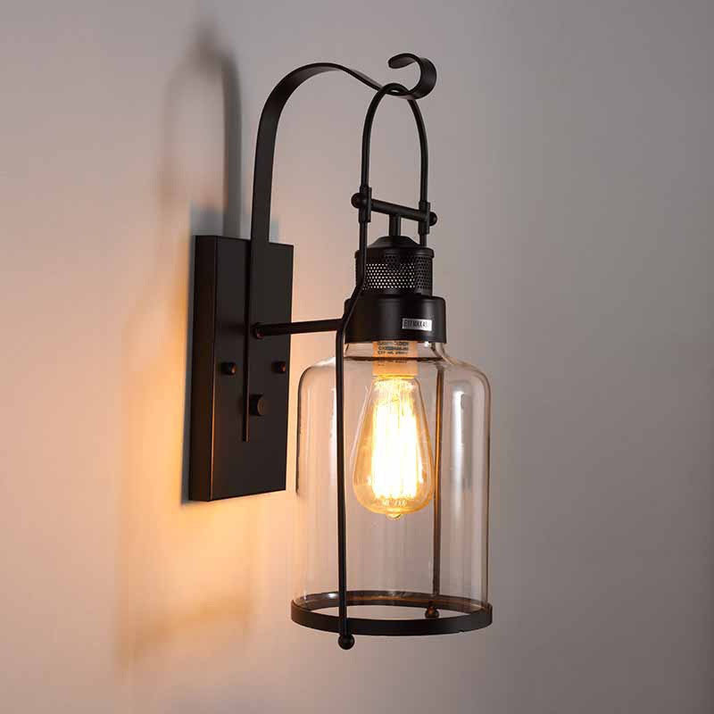 Iron Glass Cylinder Hallway Wall Lamp