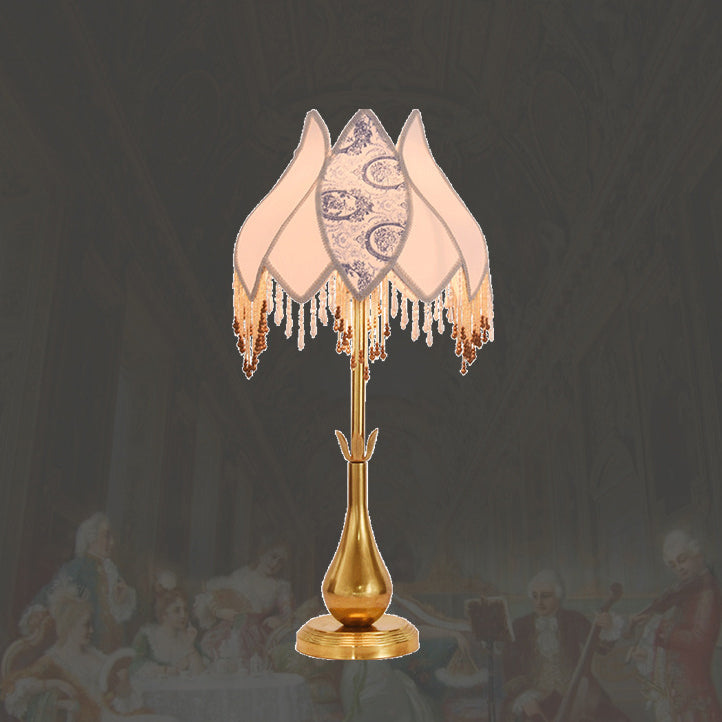 Antique Brass Fabric Tassel Table Lamp