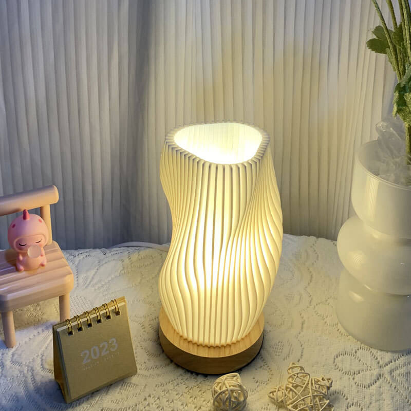 Round Wave Pod Wood Table Lamp