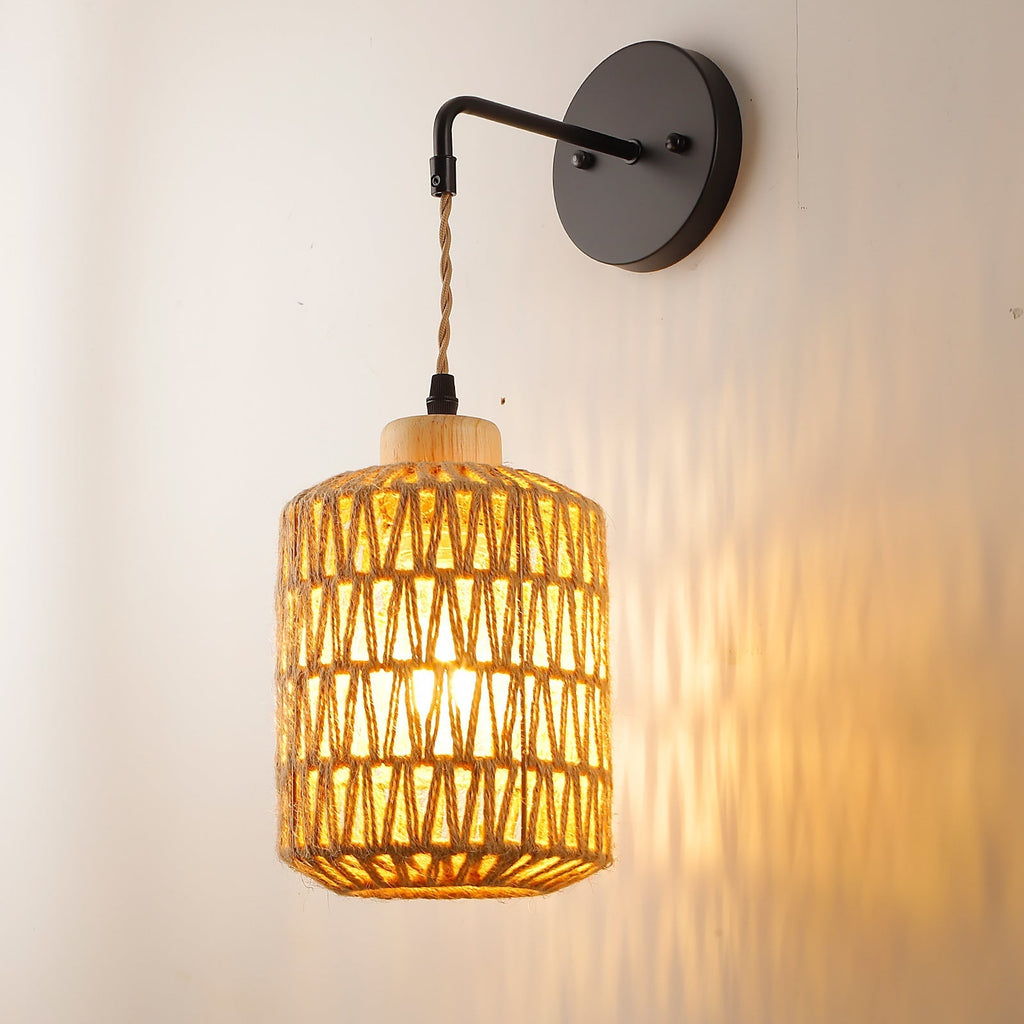 Lantern Shaped Weaving Rattan Wall Lamp