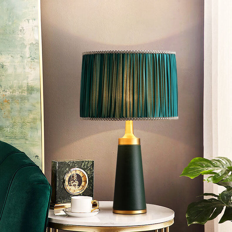 Fabric Cylinder Leather Study Table Lamp