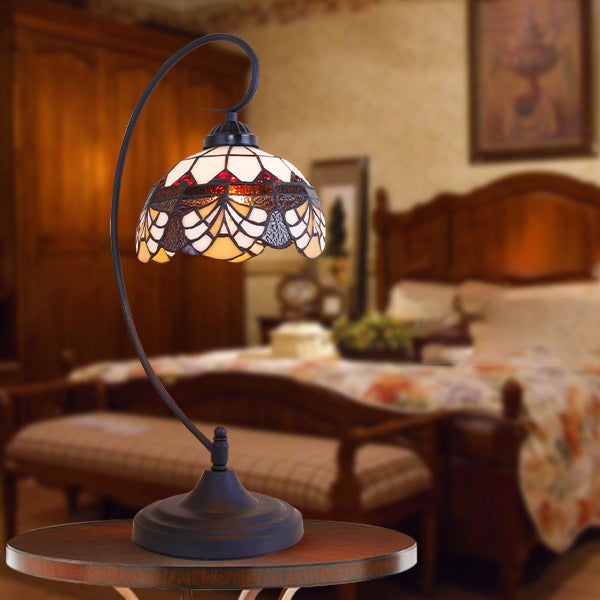 Iron Glass Floral Whelk Table Lamp