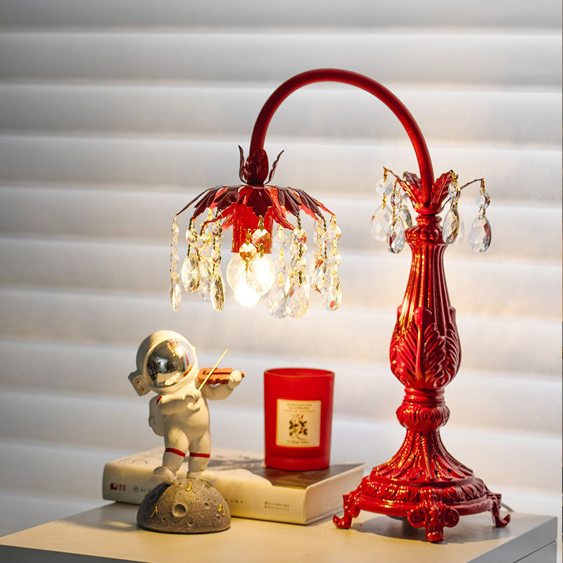 Crystal Beaded Iron Carved Table Lamp