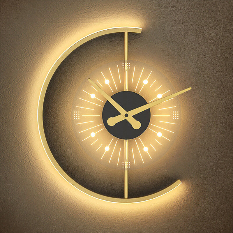 Gold Finish Frame Clock Wall Lamp
