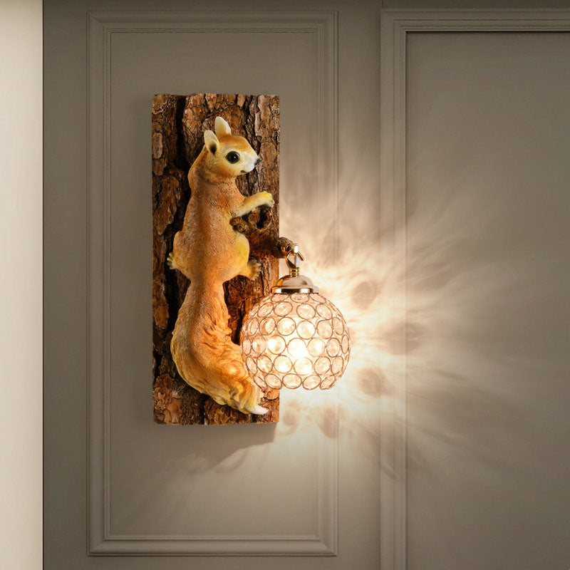 Squirrel Resin Crystal Bedroom Wall Lamp