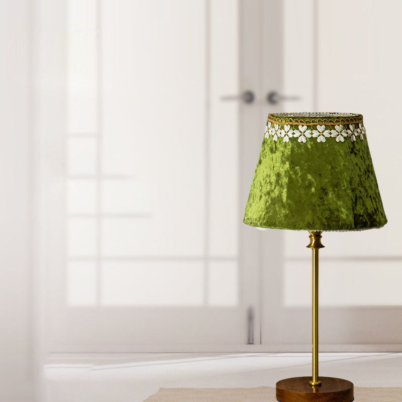 Drum Velvet Copper Wood Table Lamp
