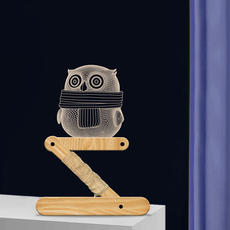 Owls Acrylic Solid Wood Table Lamp