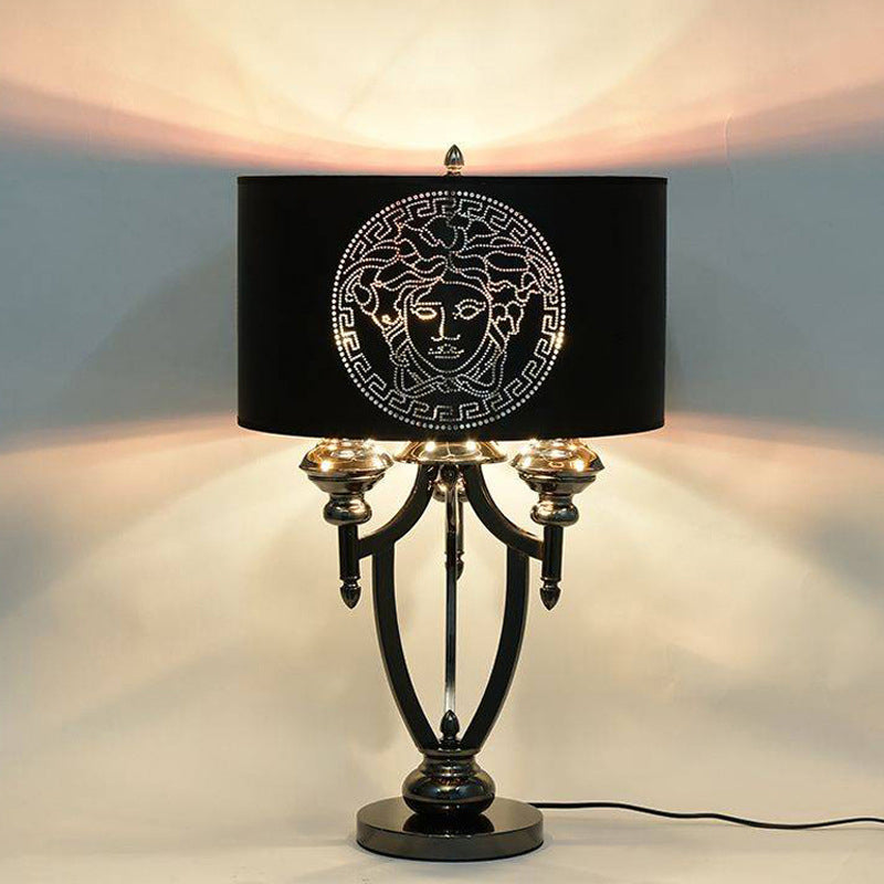 Fabric Iron Marble Cylinder 3-Light Table Lamp