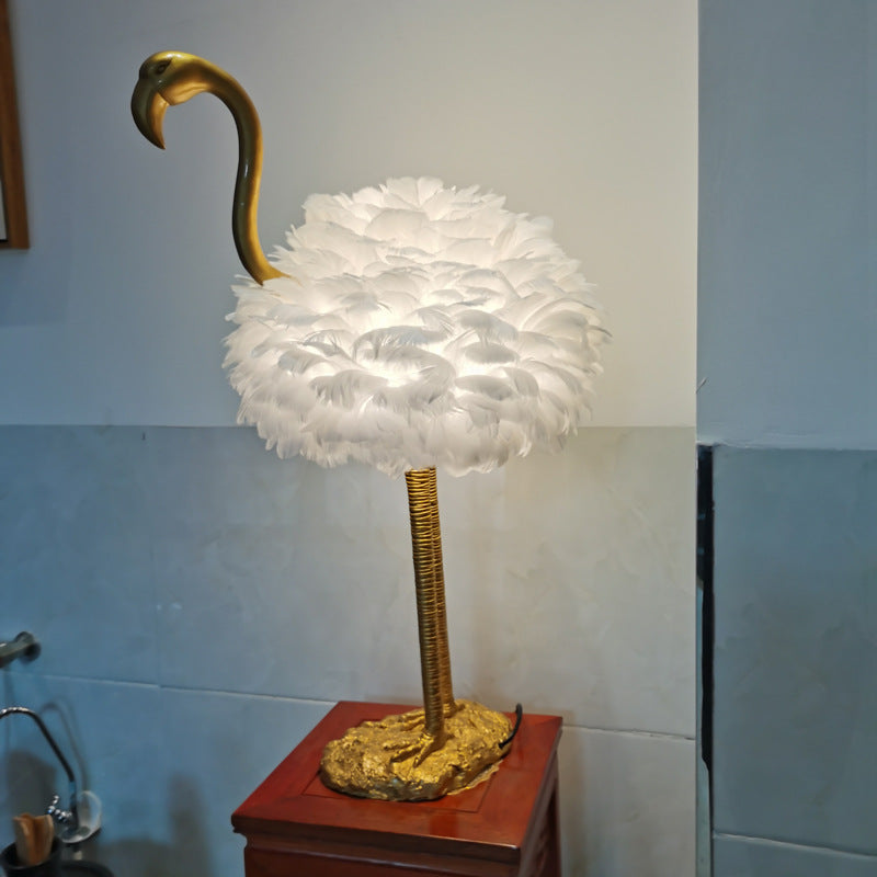 Goose Feather Metal Flamingo Table Lamp
