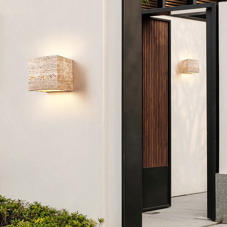 Yellow Travertine Square Hallway Wall Lamp