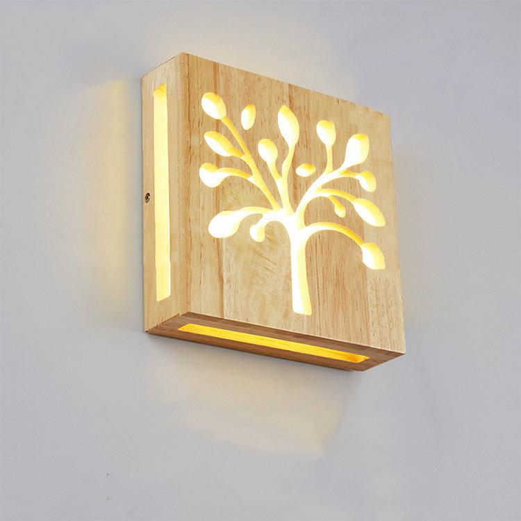 Solid Wood Happy Tree Wall Lamp