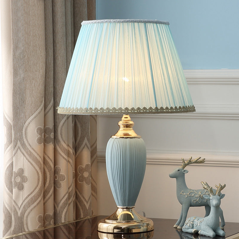 Pleated Fabric Ceramic Column Table Lamp