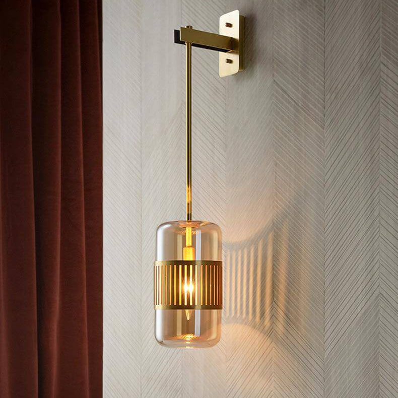 Iron Glass Cylindrical Bedroom Wall Lamp