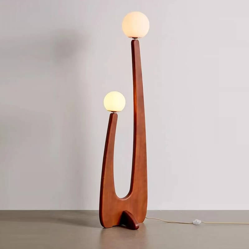 Walnut Solid Wood Glass 2-Light Floor Lamp